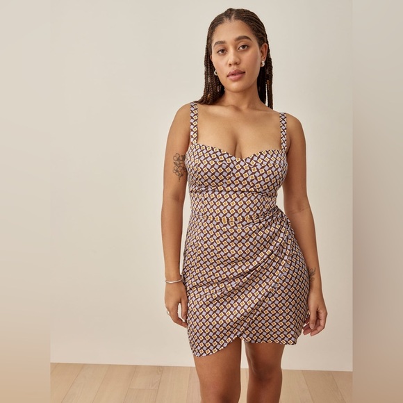 reformation fonda silk mini dress in plaza - Picture 1 of 5